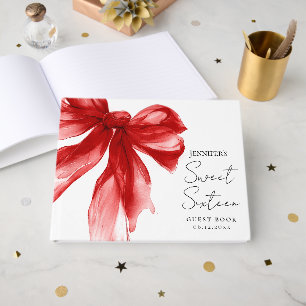 Livre D'or Coquette Script Élégant Ruban Rouge Sweet 16 