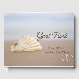 Livre D'or Coquillage de plage, cœurs de mariage