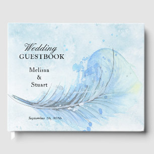 Livre D'or Couleur d'eau bleu foncé peint Mariage en plumes