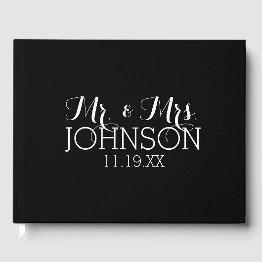 Livre D'or Couleur Solide Noir Mr & Mrs Wedding Favors (Recto)