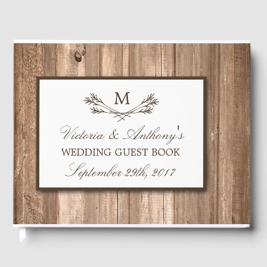Livre D'or Country Rustic Monogram Branche & Mariage bois (Recto)
