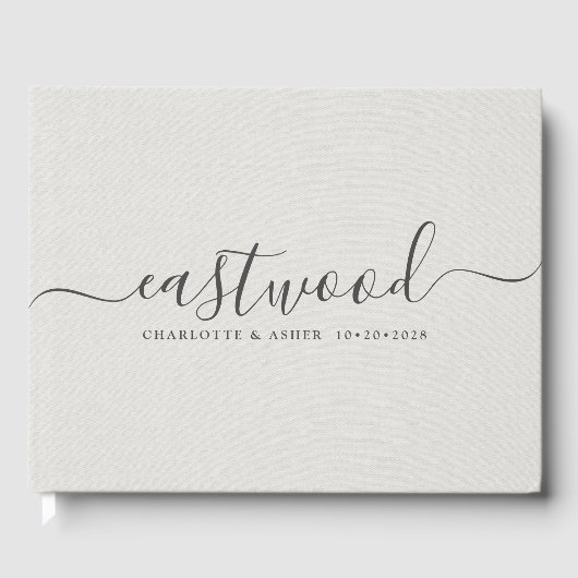 Livre D'or Couple Nom Mariage Monogramme Blanc Faux Linen (Recto)