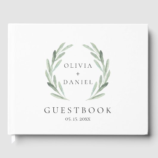 Livre D'or Courbe d'aquarelle verte rustique Mariage simple (Recto)