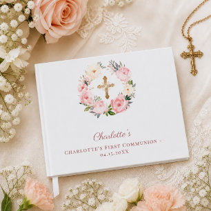 Livre D'or Couronne florale de première communion rose fille