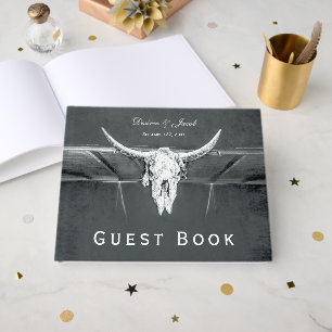 Livre D'or Crâne de taureau à texture charbon rustique gris o