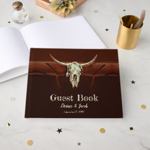 Livre D'or Crâne de taureau mariage western marron rustique c