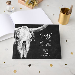 Livre D'or Crâne de taureau noir et blanc Western Rodeo de ca