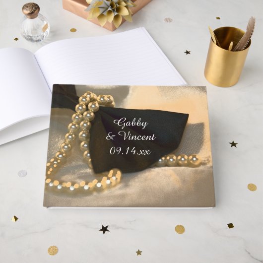 Livre D'or Cravate Black Bow et Mariage White Pearl (Recto ouvert)