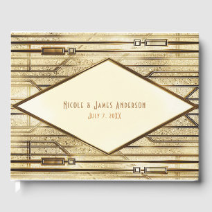 Livre D'or Crème Ivoire Or 20's Art Déco Gatsby Glam Mariage
