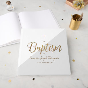 Livre D'or Croix dorée grise élégante Baptême personnalisé de