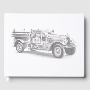 Livre D'or croquis au crayon de camion de pompiers vintage de