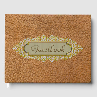 Livre D'or Cuir Brown vintage Faux Avec Nom Personnalisé Doré