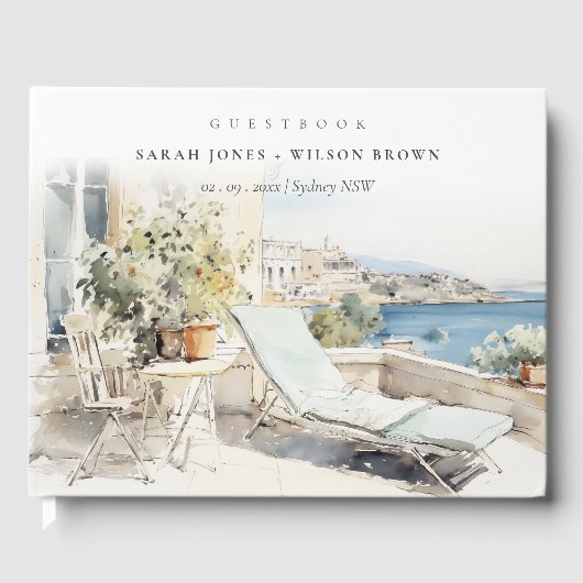 Livre D'or Curfu Grèce Mariage de paysage aquarelle (Recto)