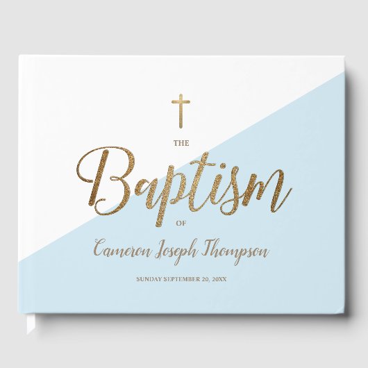 Livre D'or Custom Elegant Blue or Croix Baby Baptism (Recto)