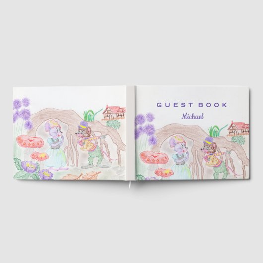 Livre D'or Custom Kids Artwork, deux mignonnes souris, fleurs (Complet)