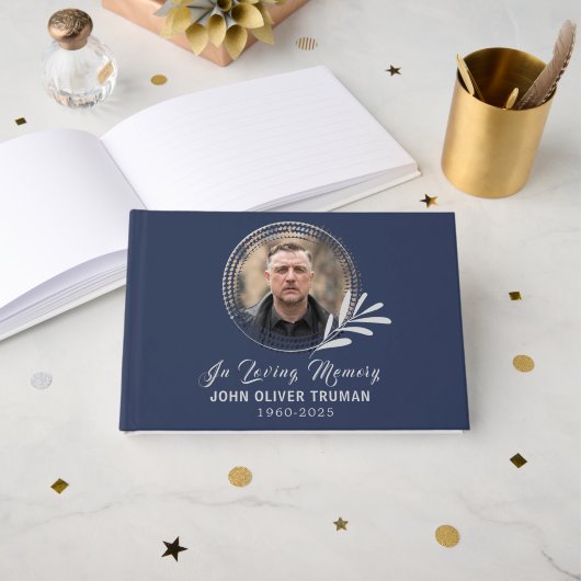 Livre D'or Custom Text Photo Memorial Funeral Leaves (Recto ouvert)