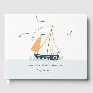 Livre D'or Cute Nautical Blue Sailboat Baby shower Pastel