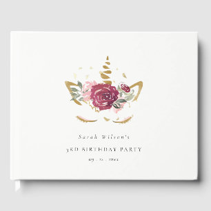 Livre D'or Cute Rose Or Floral Unicorne N'importe quel âge An