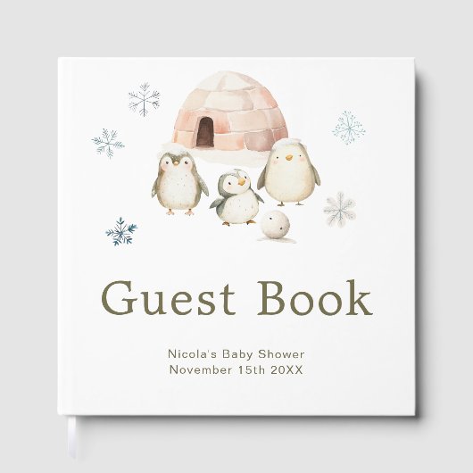 Livre D'or Cute Winter Penguins Baby Shower (Recto)