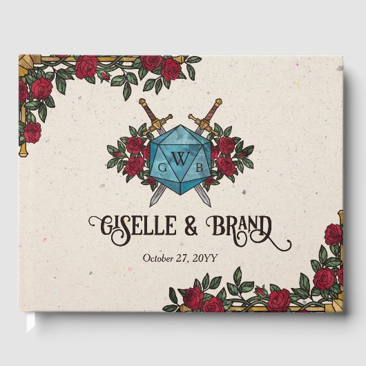 Livre D'or D20 Roses Monogrammes RPG Mariage (Recto)