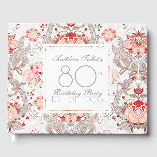 Livre D'or Damask Floral 80th Birthday Party Guest Book