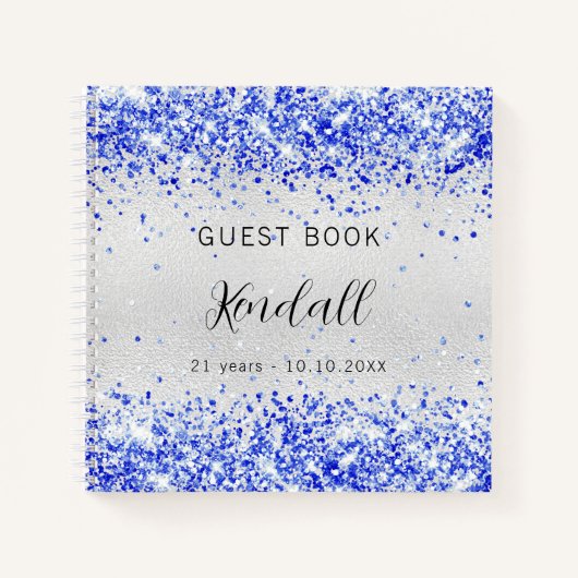 Livre d'or d'anniversaire argent royal bleu partie (Devant)