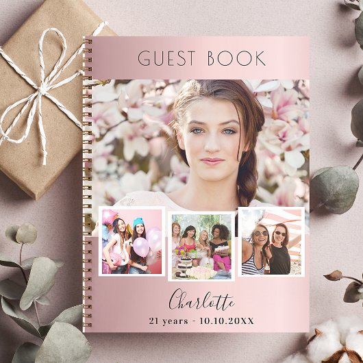 Livre d'or d'anniversaire blush rose photo collage