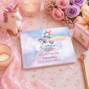 Livre d'or d'anniversaire de fille licorne pastel