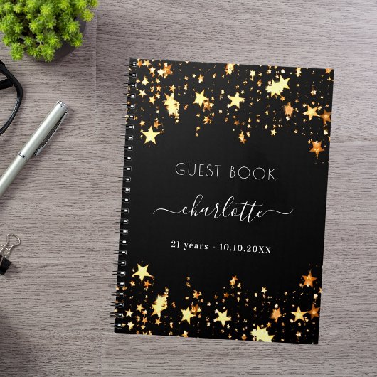 Livre d'or d'anniversaire noir étoile nom