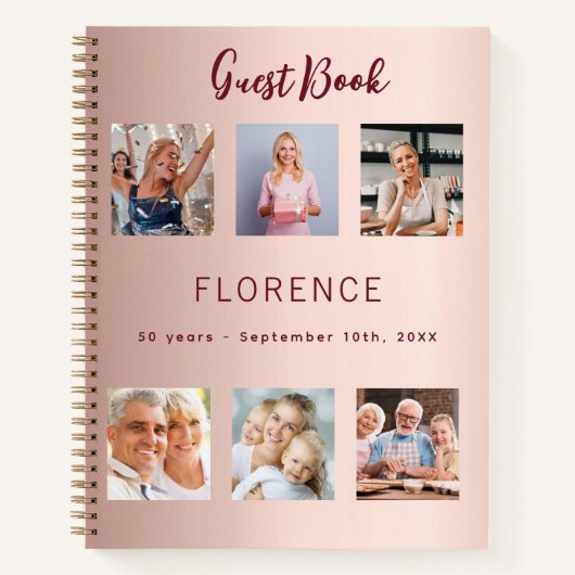 Livre d'or d'anniversaire photo collage rose or (Devant)