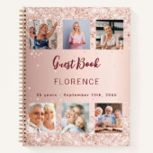 Livre d'or d'anniversaire photo collage rose or (Devant)