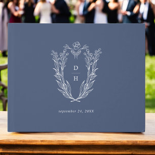 Livre D'or DAPHNE Bleu foncé Blanc Mariage botanique moderne