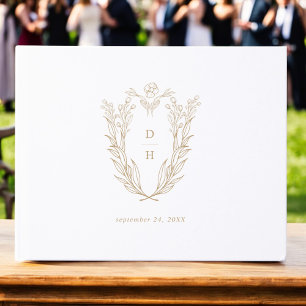Livre D'or DAPHNE Floral or Blanc Boho Classy Crest Mariage