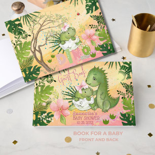 Livre d'or de baby shower à l'aquarelle Dino conte