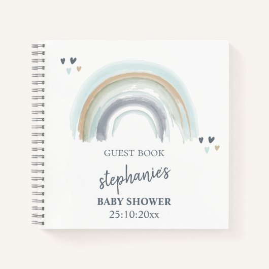 Livre d'or de Baby Shower Bleu Bohème Arc-en-ciel (Devant)
