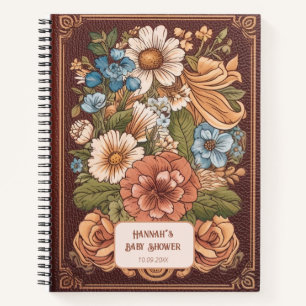 Livre d'or de baby shower en cuir floral vintage