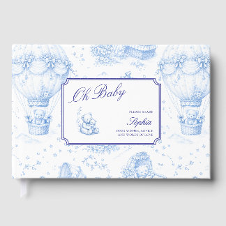 Livre d'or de baby shower Toile de Jouy bleue