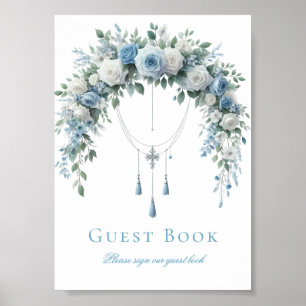 Livre d'or de baptême Rose Bleue & Croix d'Argent