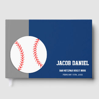 Livre d'or de Bar Mitzvah Baseball Bleu Gris