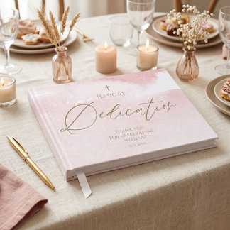 Livre d'or de dedication de bébé à l'aquarelle ros