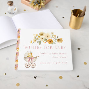 Livre d'or de la baby shower avec calèche florale