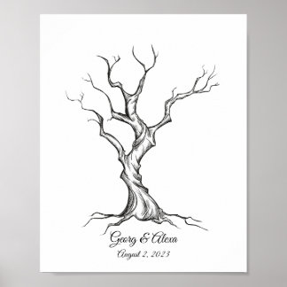 Livre d'or de l'arbre de croquis d'encre Mariage d