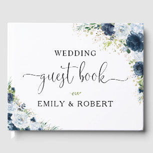 Livre d'or de mariage à fleurs Navy Bleu