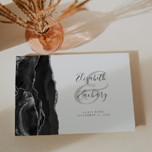 Livre d'or de mariage à motif d'agate noire et arg