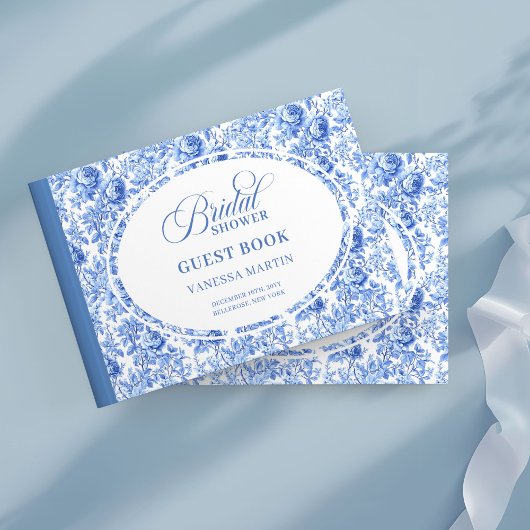 Livre d'or de mariage à toile de Jouy bleue modern