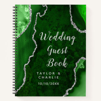 Livre d'or de mariage Agate verte et argentée