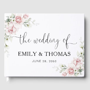 Livre d'or de mariage aux fleurs roses tendres