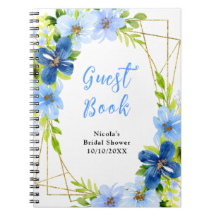 Livre d'or de mariage avec des fleurs bleues et na