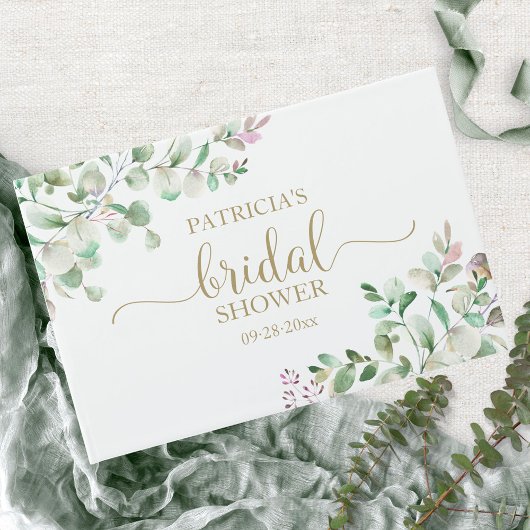 Livre d'or de mariage avec feuillage d'eucalyptus