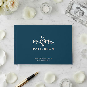 Livre d'or de mariage bleu personnalisé avec nom r